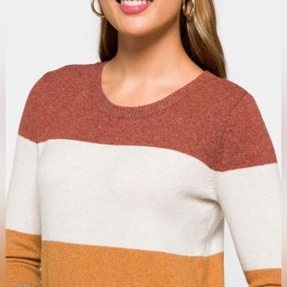 NWT Pinque Women’s Color Block Long Sleeve Crew Neck Sweater Brown/Cream - XL - Picture 3 of 7